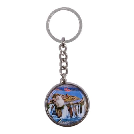 Van Themed Metal Double Sided Round Keychain 40x95 mm