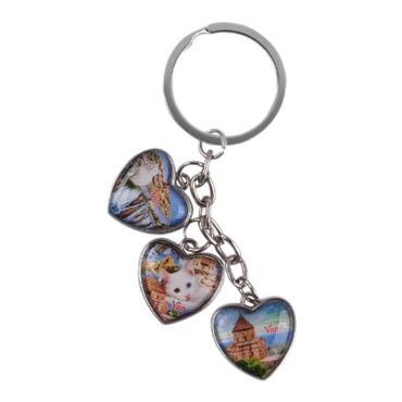 Van Themed Metal Keychain With 3 Charms - Heart 40x85 mm - Myros