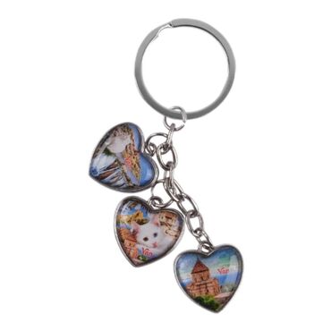 Myros - Van Themed Metal Keychain With 3 Charms - Heart 40x85 mm