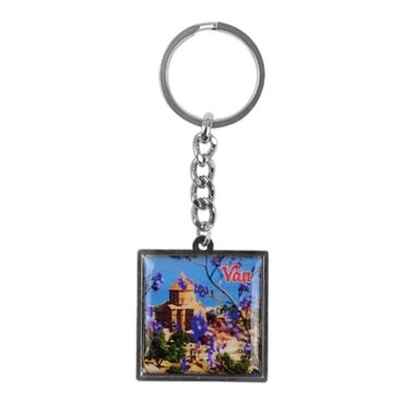 Van Themed Metal Square Shaped Double Sided Keychain 36x95 mm - Thumbnail