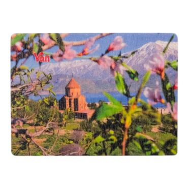 Myros - Van Themed Wooden Uv Printed Souvenir Fridge Magnet 93x68 mm