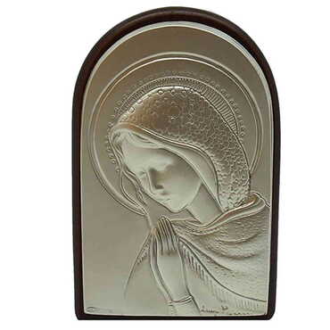 Virgin Mary Icon With Bi-Laminated Silver Plaque And Wooden Icon 40x60 mm - Myros