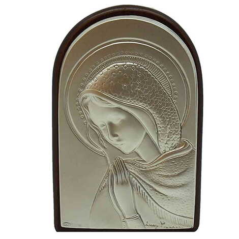 Virgin Mary Icon With Bi-Laminated Silver Plaque And Wooden Icon 40x60 mm