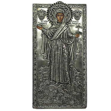 Myros - Virgin Mary Mount Athos Icon Handmade With Silver 950, Wooden Icon 135x275 mm