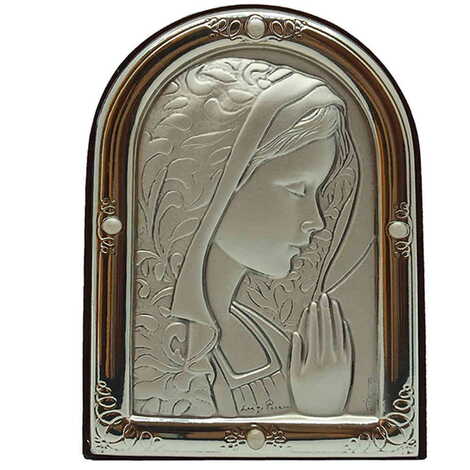 Virgin Mary Prayer Icon With Bi-Laminated Silver Plaque And Wooden Icon 69x80 mm