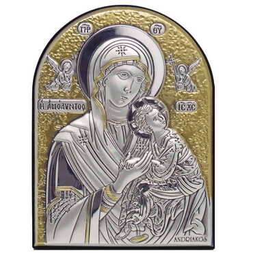 Virgin Mary With Angle Silver Laminated Golden Decoration With Swarowski Stone Icon 150x110 Mm - Thumbnail