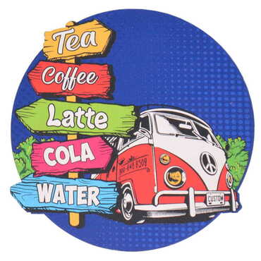 Myros - Volkswagen Beetle Themed Wooden Custom Printed Souvenir Coaster 100 mm