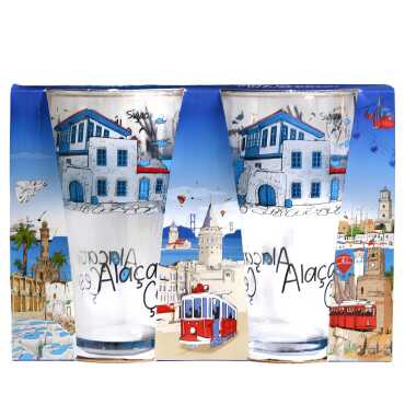 Wholesale Alaçatı Themed Beer Glass Set of 2 - Myros