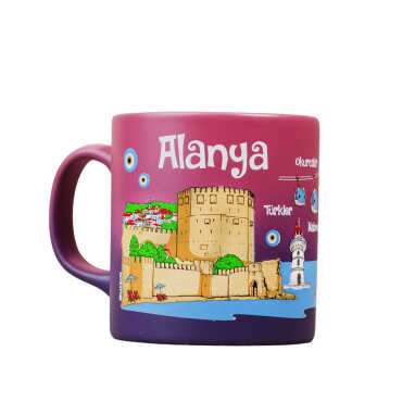Wholesale Alanya Themed Ceramic Color Printed Mug Model C 82x90 mm - Myros