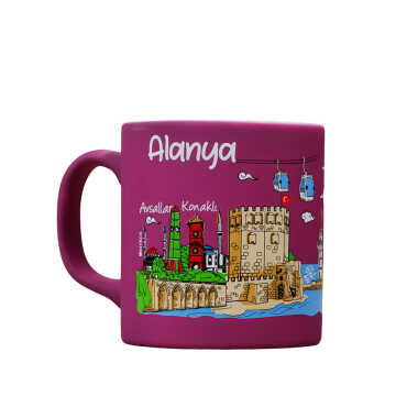 Wholesale Alanya Themed Ceramic Colorful Printed Mug Model B 82x90 mm - Myros