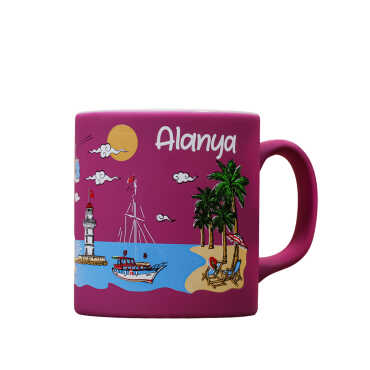 Wholesale Alanya Themed Ceramic Colorful Printed Mug Model B 82x90 mm - 2
