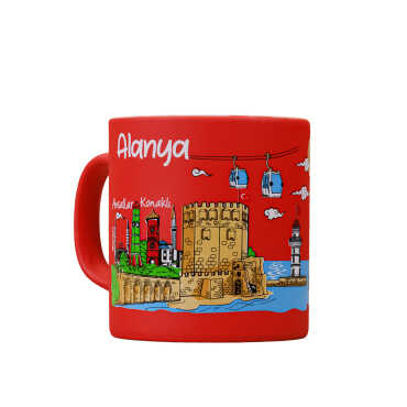 Wholesale Alanya Themed Ceramic Colorful Printed Mug Model B 82x90 mm - 4