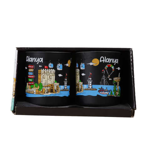 Wholesale Alanya Themed Glass Mug Set of 2 - 7