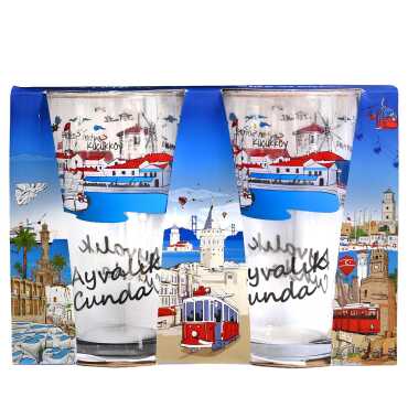 Wholesale Ayvalık Themed Beer Glass Set of 2 - Myros