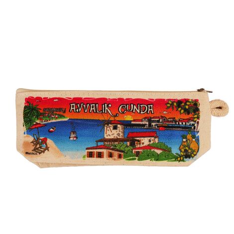 Wholesale Ayvalık Themed Myros Canvas Pencil Case 90*220*45 mm - 1