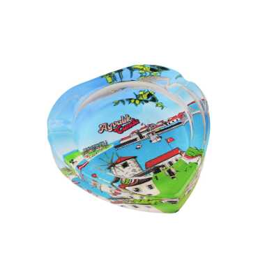 Wholesale Ayvalık Themed Myros Heart Glass Ashtray - Myros