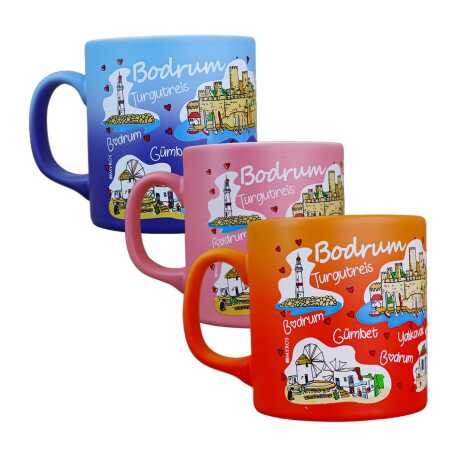Wholesale Bodrum Themed Ceramic Colorful Printed Mug Model B 82x90 mm - 3