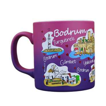 Wholesale Bodrum Themed Ceramic Colorful Printed Mug Model B 82x90 mm - 15