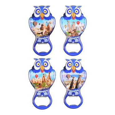 Wholesale Cappadocia Themed Myros Metal Owl Bottle Opener Refrigerator Magnet 88x47 mm - 3