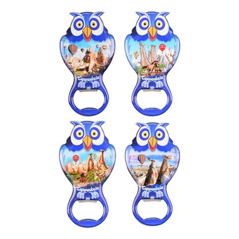 Wholesale Cappadocia Themed Myros Metal Owl Bottle Opener Refrigerator Magnet 88x47 mm - 3
