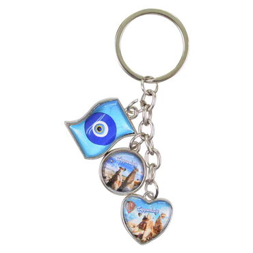 Wholesale Cappadocia Themed Myros Metal Triple Mix Keychain 40x90 mm - Myros