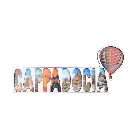 Wholesale Cappadocia Themed Myros Text Wooden Refrigerator Magnet - 3