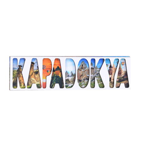 Wholesale Cappadocia Themed Myros Text Wooden Refrigerator Magnet - 4