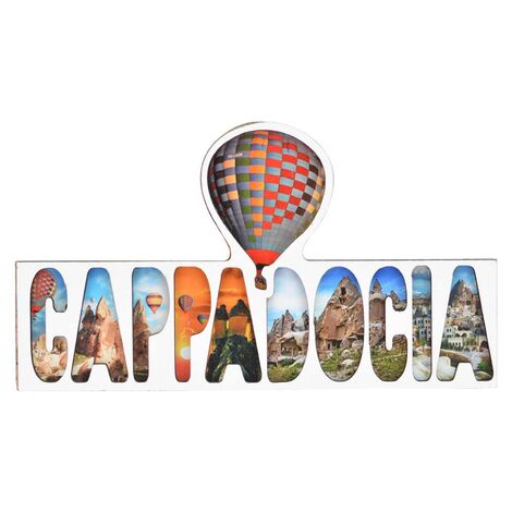 Wholesale Cappadocia Themed Myros Text Wooden Refrigerator Magnet - 5
