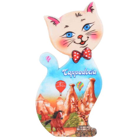 Wholesale Cappadocia Themed UV Printed Cat Shaped Refrigerator Magnet 43x87 mm - 1