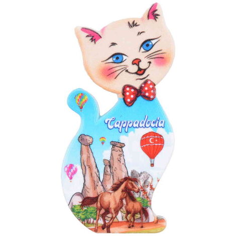 Wholesale Cappadocia Themed UV Printed Cat Shaped Refrigerator Magnet 43x87 mm - 6