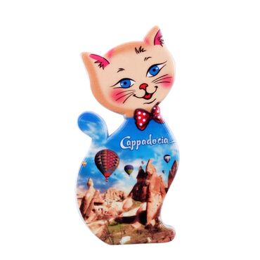 Wholesale Cappadocia Themed UV Printed Cat Shaped Refrigerator Magnet 43x87 mm - 8