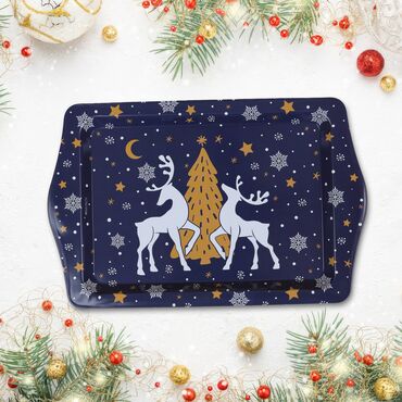 Wholesale Dark Blue Classic Deer Themed Mini Metal Tray - 1