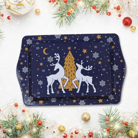 Wholesale Dark Blue Classic Deer Themed Mini Metal Tray - 1