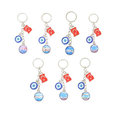 Wholesale Marmaris Themed Myros Flag Evil Eye Triple Keychain - 2
