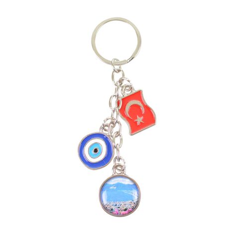 Wholesale Marmaris Themed Myros Flag Evil Eye Triple Keychain - 3