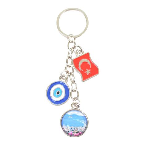 Wholesale Marmaris Themed Myros Flag Evil Eye Triple Keychain - 5
