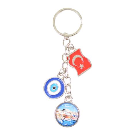 Wholesale Marmaris Themed Myros Flag Evil Eye Triple Keychain - 7