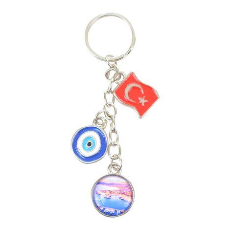 Wholesale Marmaris Themed Myros Flag Evil Eye Triple Keychain - 8