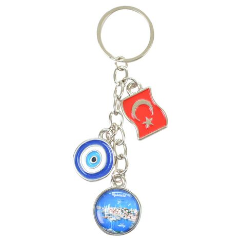Wholesale Marmaris Themed Myros Flag Evil Eye Triple Keychain - 9