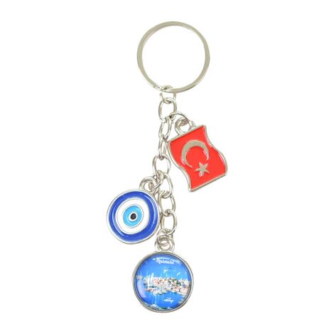Wholesale Marmaris Themed Myros Flag Evil Eye Triple Keychain - 10