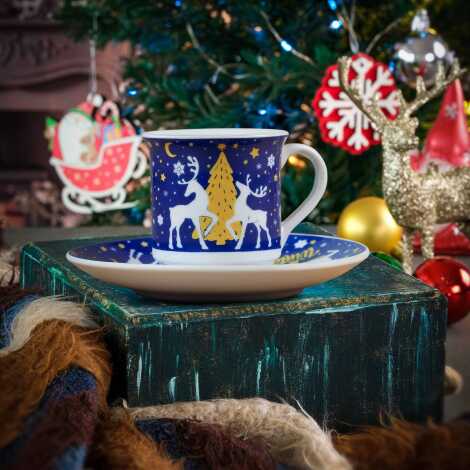 Wholesale Navy Blue Deer Themed Winter Coffee Cup - 1