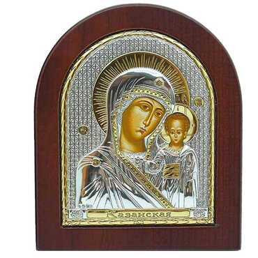 Wooden Base Silver (Boiler) Serigraphy Gold Icon 110X130 mm - Myros