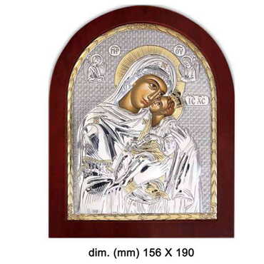 Wooden Base Silver Kissing Lovingly Serigraphy Gold Icon 156x190 mm - Myros