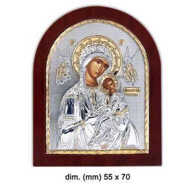 Myros - Wooden Base Silver Virgin Mary Anspoilt Serigraphy Gold Icon 55X70 mm