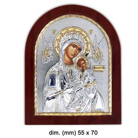 Wooden Base Silver Virgin Mary Anspoilt Serigraphy Gold Icon 55X70 mm