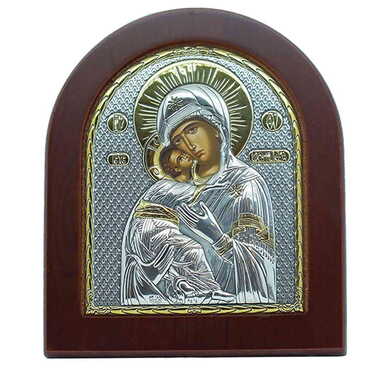 Myros - Wooden Base Silver Vladimir Serigraphy Gold Icon 110X130 mm