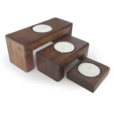 Myros - Wooden Triple Stair Mahogany Candle Holder Set of 3 pcs