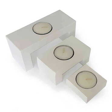 Myros - Wooden Triple Stair White Candle Holder Set of 3 pcs