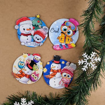Christmas Themed Set of Four Wooden Coasters - 2