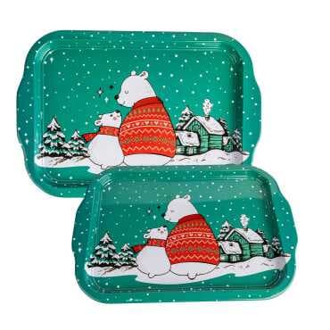 Christmas Themed Large Metal Tray with Four Bowl Set - 5
